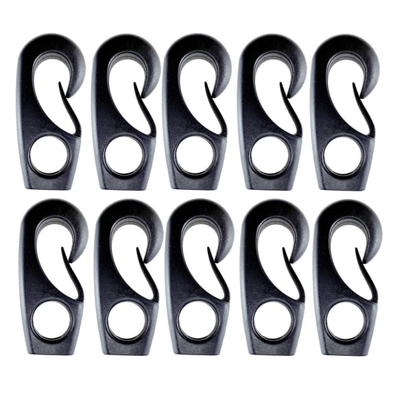 harayaa 10pcs Black Kayak Canoes Boats Shock Cord Hook Nylon Bungee Hook for Shock Cords
