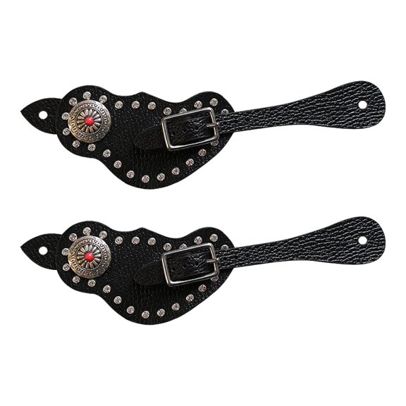 harayaa 1Pair Spur Strap with Buckle Western Retro Style Handmade Durable PU Leather for Black