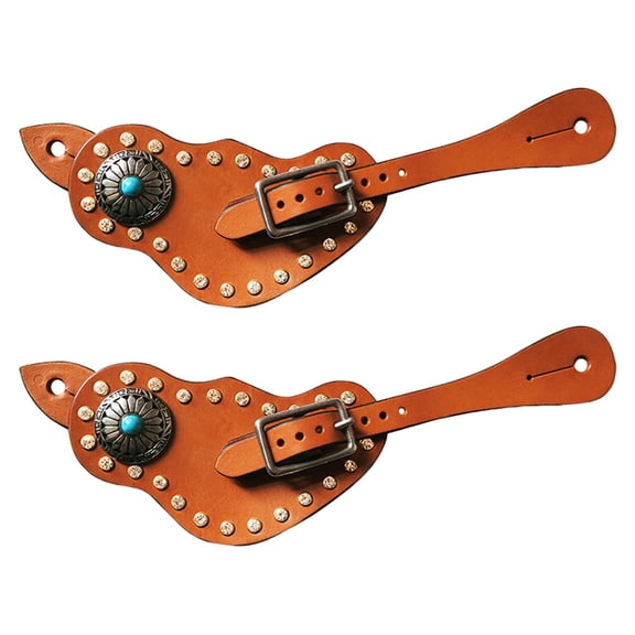 harayaa 1Pair Spur Strap with Buckle Western Retro Style Handmade Durable PU Leather for Brown