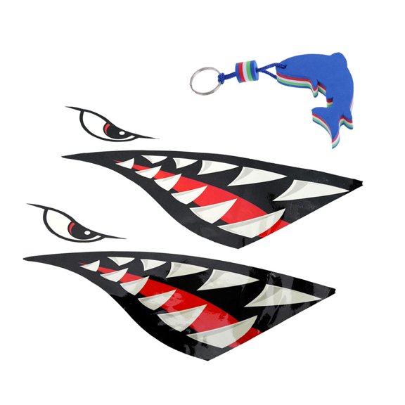 harayaa 2x Shark Tooth Graphics Decals + Dolphin Floating Key Ring Kayak Accessories