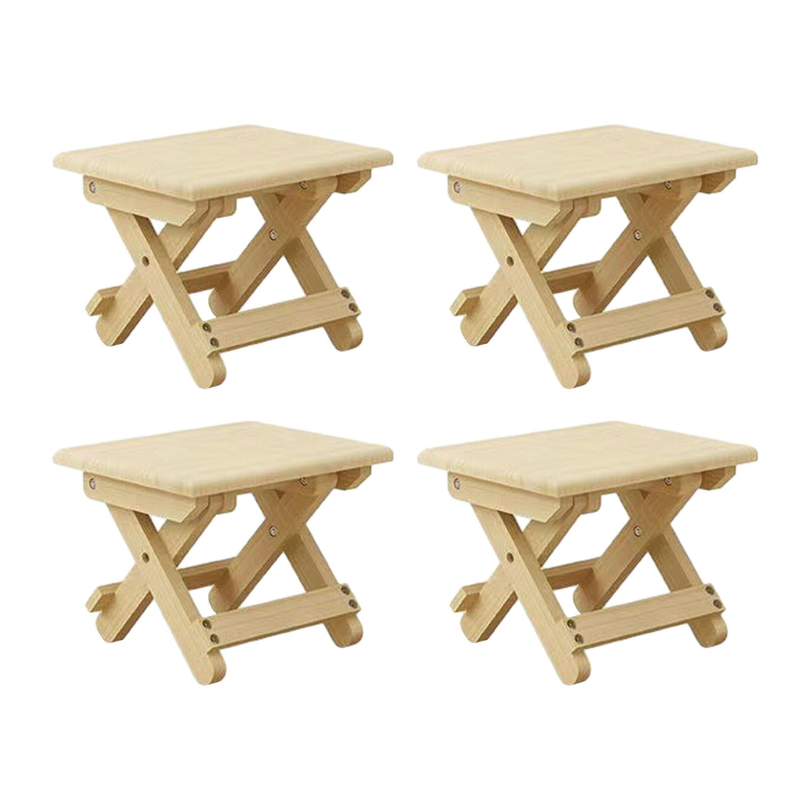 harayaa 4 Pieces Wooden Foldable Camping Stool 24x20x20cm for Outdoor Dining Fishing