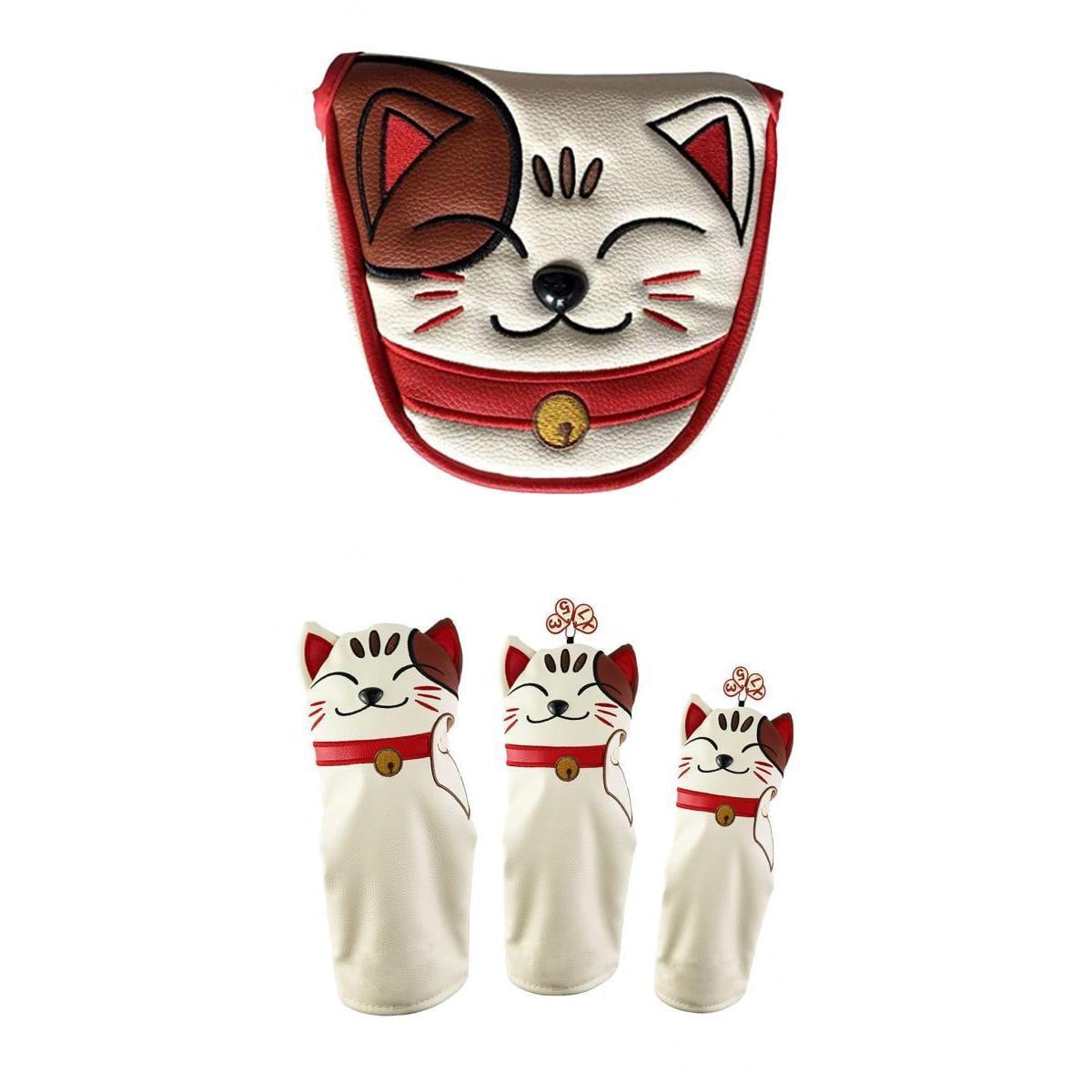 harayaa 4x Golf Wood Head Cover Lucky Cat 400cc Mallet Headcover Woods Golfer Equipment