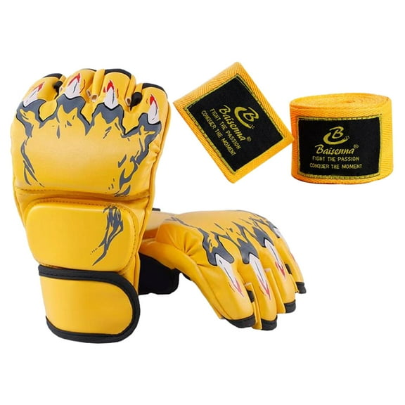harayaa Boxing Gloves Protective Gear Open Palm MMA Half Mitts Lightweight Breathable PU Yellow