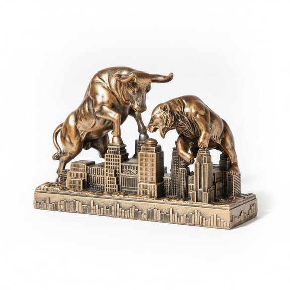 harayaa Bull Bear Desktop Sculpture Statue Metal Finish Compact Decor for Investors Traders Study Desk Display
