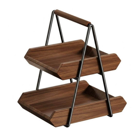 harayaa Countertop Rack Garlic Bin Onion Crate Solid Walnut Small Two Tier Portable Design for Kitchens Living Rooms and Foyers