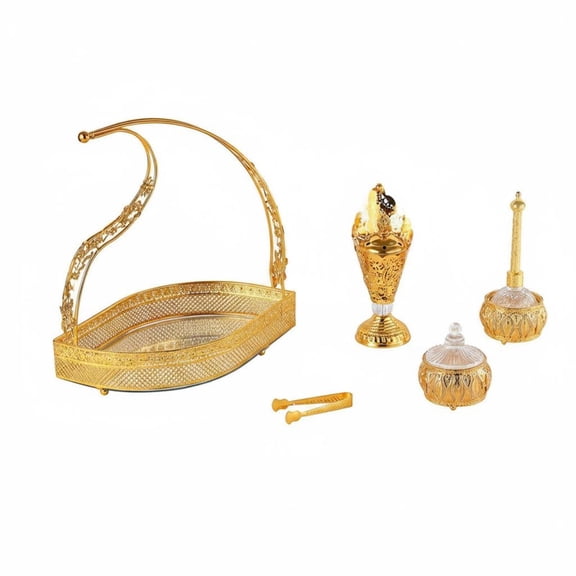 harayaa Decorative Burner Incense Burner Set Scent Tray Holder Middle Eastern Inspired Openwork Design Gold Finish for Calming Rituals and Home Ambiance