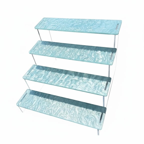 harayaa Display Shelf Display Rack Tiered Riser Acrylic Ripple Texture Marbled Look 4 Layer Design for Anime Figures and Display Corners