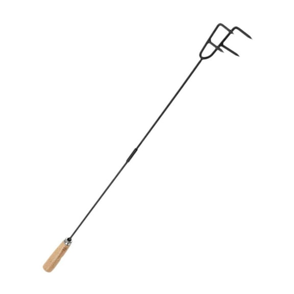 harayaa Extra Long Wrought Iron Fire Hook Wooden Handle Fireplace Stick Outdoor Campfire Style A