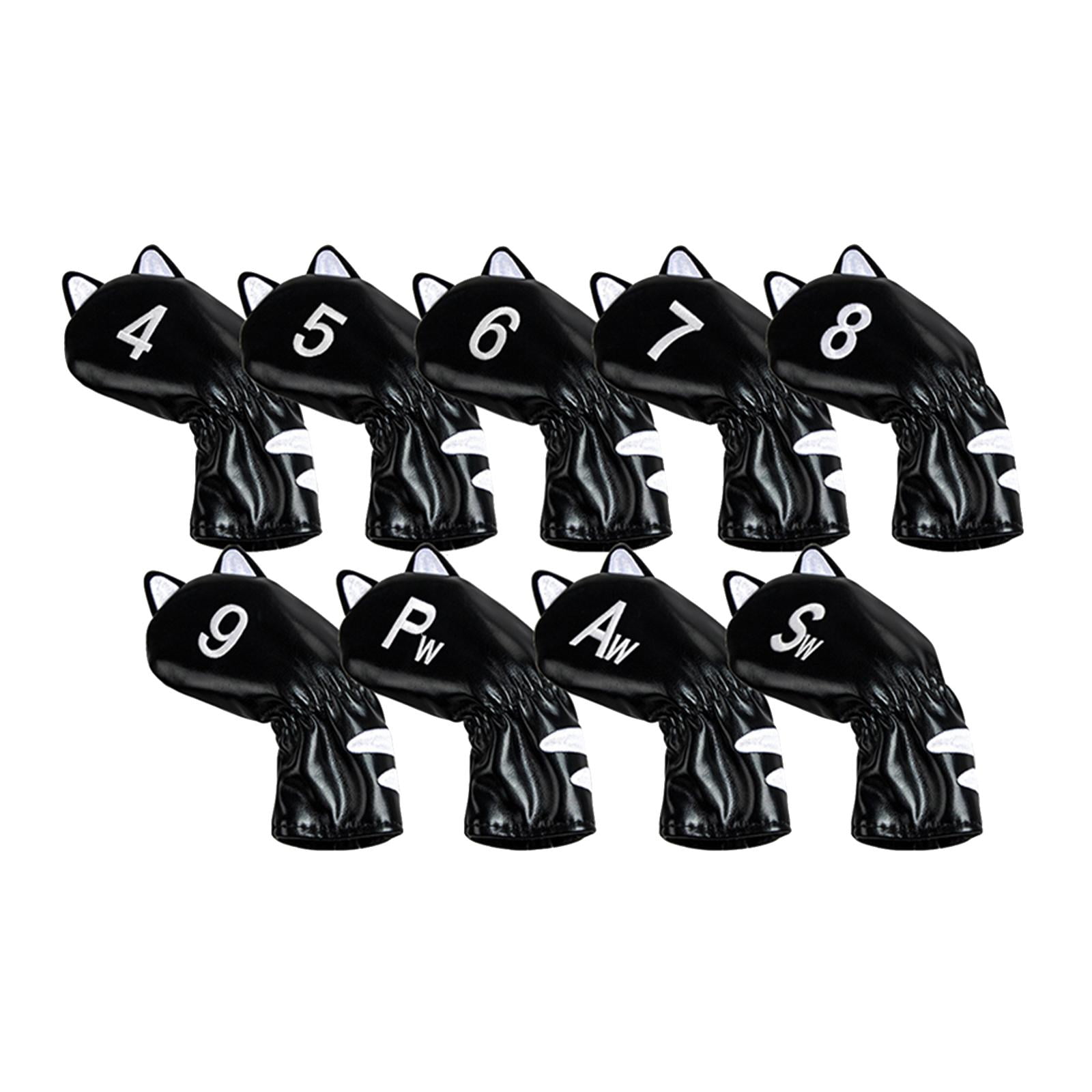 harayaa Golf Club Head Covers Mallet Putter Cat Pattern Accessories Putter Cue Headcover 9pcs Iron Black
