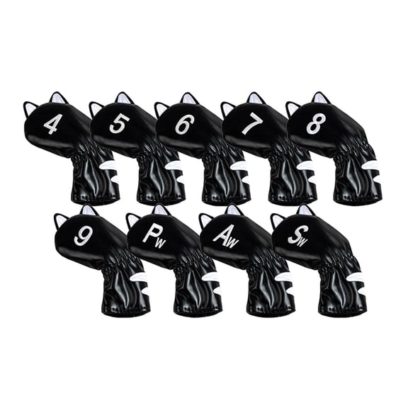 harayaa Golf Club Head Covers Mallet Putter Cat Pattern Accessories Putter Cue Headcover 9pcs Iron Black