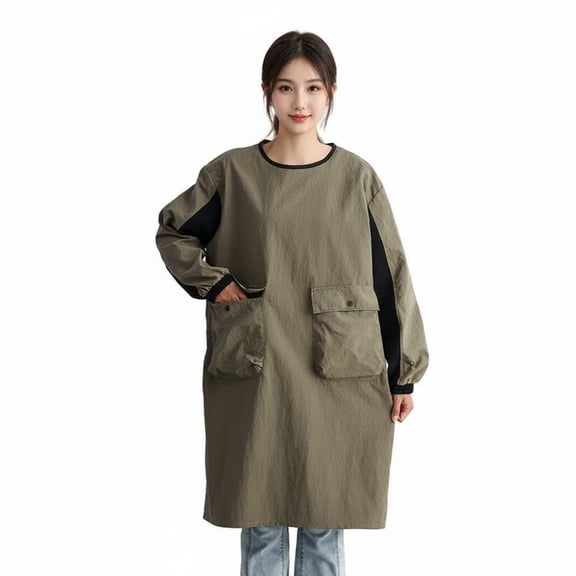 harayaa Gown Smock Apron Lightweight Nylon Long Sleeves with Elastic Cuffs and Adjustable Back Ties for Painting Cooking