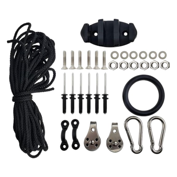 harayaa Kayak Anchor Trolley Kit 30ft Rope Deck Rigging Set Pad Eyes Rivets Pulleys Nuts