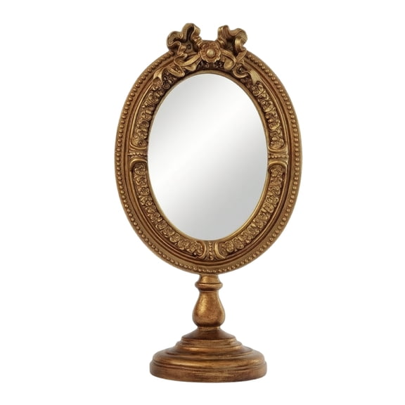 harayaa Mirror Decorative Oval Resin Ornate French Style 5.91 X 8.66 Inches Pedestal Stand for Dresser Living Room