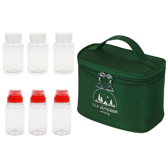 harayaa Sauce Condiment Set BBQ Picnic /sugar/spice/pepper Portable Clear with Carry Bag Green
