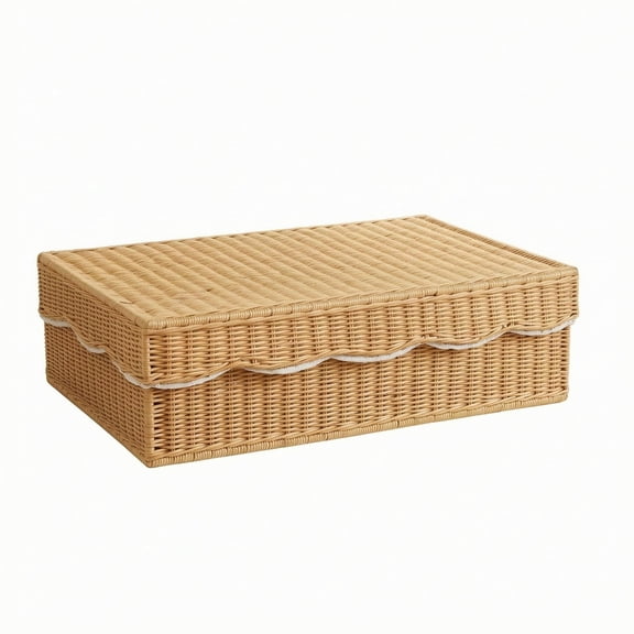 harayaa Storage Basket Organizer Rattan Box Flat Woven Lid Dust Resistant Design for Home Underbed and Office
