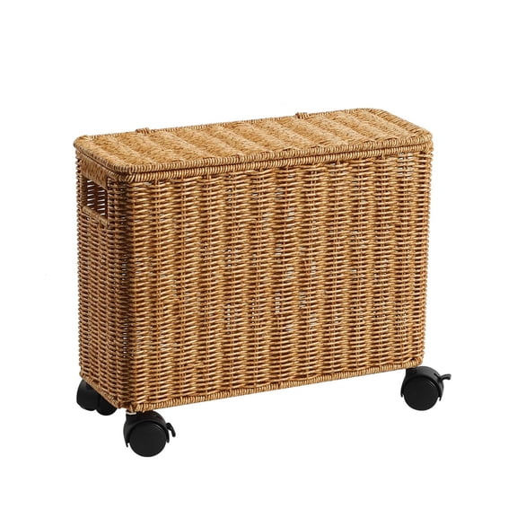 harayaa Storage Box Wicker Bin Rolling Basket Lightweight Plastic with Snug Lid and Handle Cutouts for Home Organization Tight Spots