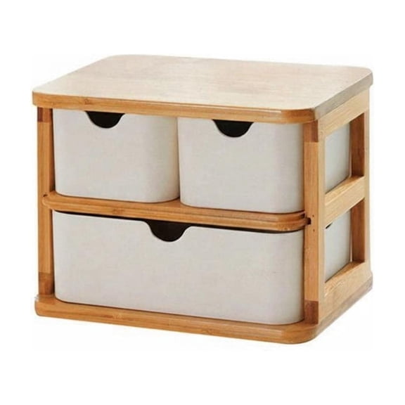 harayaa Storage Organizer Bamboo Drawer Unit Elegant White Drawer Finish for Bathroom Countertop and Guest Bath