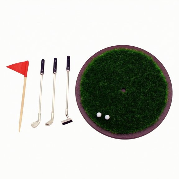 harayaa Terrarium Golf Decor 7 Piece Miniature Set with Putter Red Flag and Balls on Round Grass Base for Dollhouse Shelf Scenes