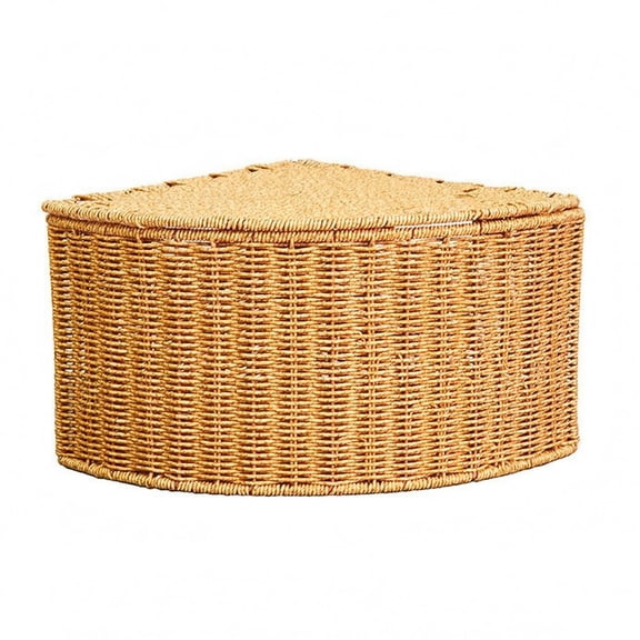 harayaa Woven Corner Storage Basket Wicker Organizer Box Fan Shaped Sturdy Textured Design with Lid for Bedroom Living Room and Den