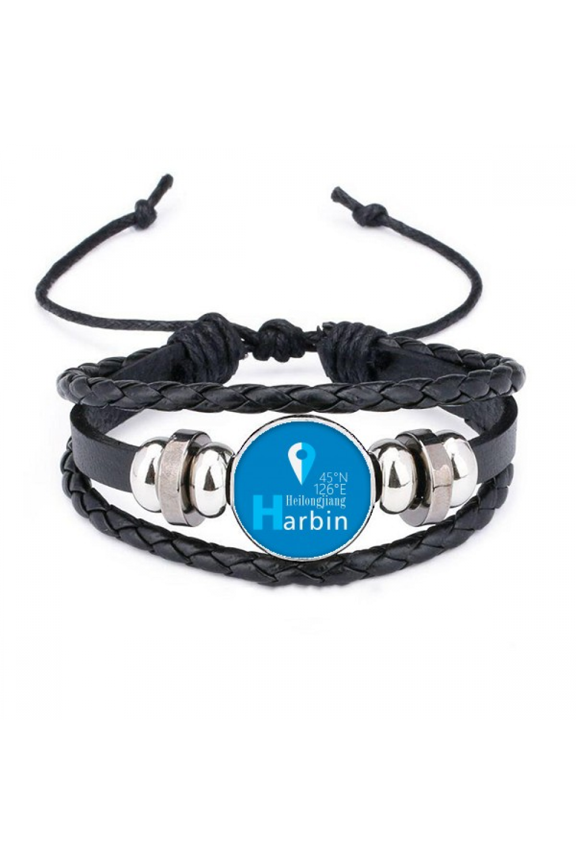 harbin geography coordinates travel bracelet braided leather woven wristband