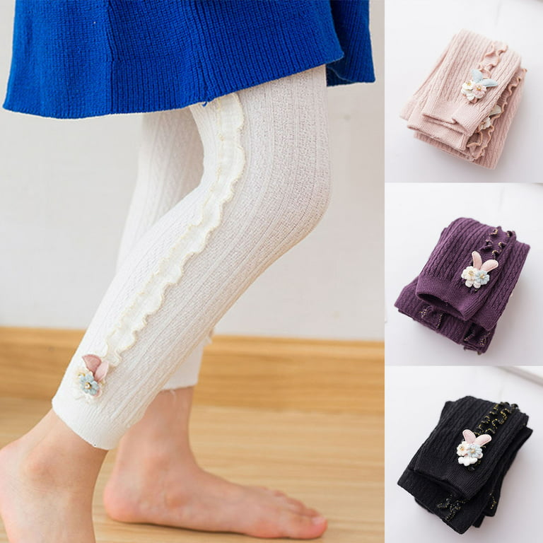 harmtty 0-8Y Candy Color Knitted Girls Leggings Ultra Soft Ribbed Rabbit  Decor Ruffles Edge Pencil Pants for Going Out 