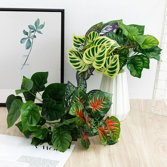 harmtty 1 Branch Artificial Plant Colorful Fresh-keeping Plastic DIY Realistic Artificial Stem with Leaves Household Supplies,B