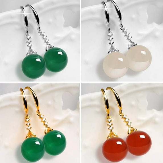 harmtty 1 Pair Agate Earrings Not Prone to Allergies Graceful Exquisite Fine Workmanship Shiny Bright Hook Earrings for Fashion Jewellery