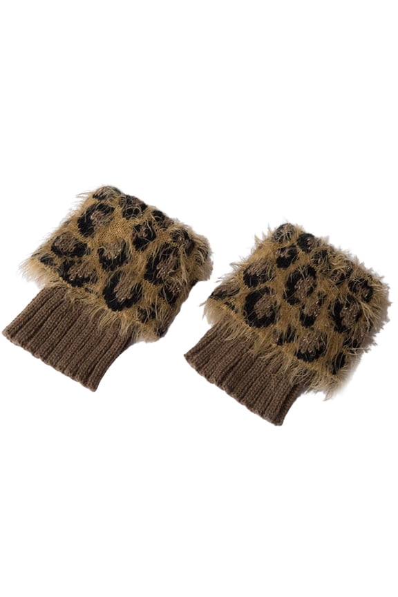 1 Pair Boot Socks Leopard Print Fluffy Crochet Knitted Boot Cuffs Toppers Socks for Winter,Khaki