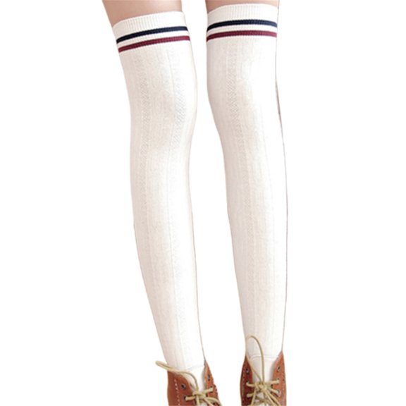 harmtty 1 Pair Breathable Cotton Thick Knitted Over Knee Thigh Long High Socks Stockings,White