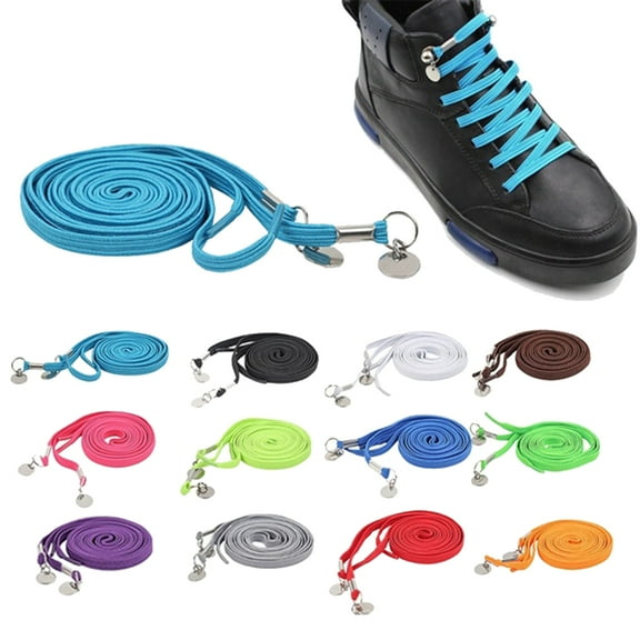 harmtty 1 Pair Candy Color One Hand No Tie Laziness Shoelaces Metal Circle Elastic Laces,Black