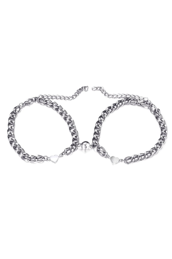 1 Pair Couple Bracelets Solid Color Smooth Edge Polished Matching Heart Pendant Couple Hand Chain Gift