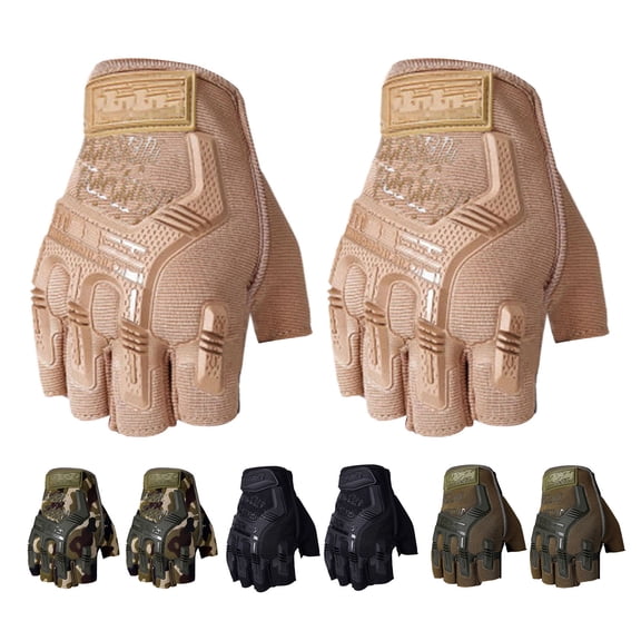 harmtty 1 Pair Cycling Mittens Hard Shell Finger Protections Half Fingers Shockproof Mountain Cycling Gloves Outdoor Supply Camouflage