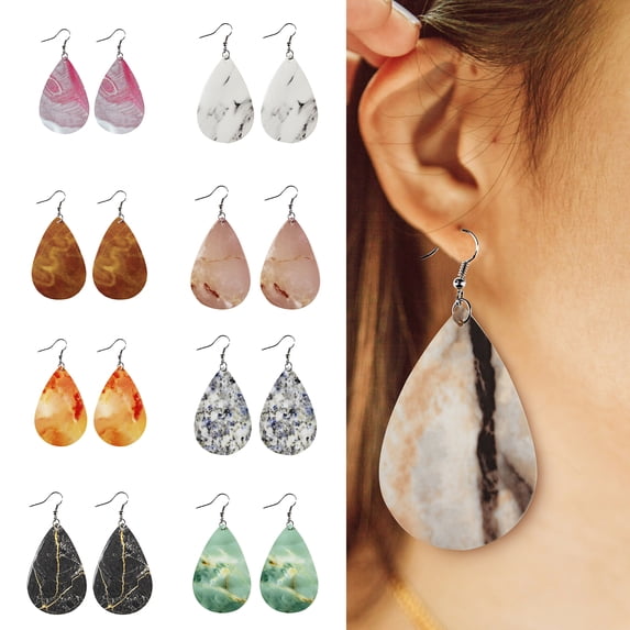 harmtty 1 Pair Earrings Eye-catching Simple Smooth All Match Lightweight Teardrop-shaped Marble Granite Texture Earrings for Daily Wear