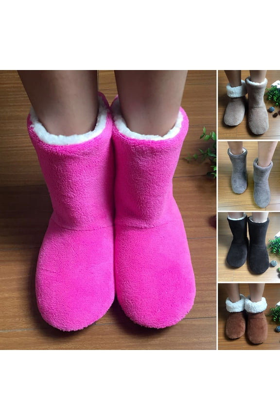 1 Pair Floor Boot Socks Non-slip Mid-calf Plush Lining Thickened Fuzzy Coldproof Solid Color Winter Thermal Women Men Indoor Shoes Socks for Home foot warmers for feet Camel
