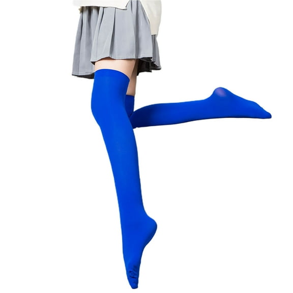 harmtty 1 Pair High Elastic Breathable Lightweight Girls Stockings Sweet Japanese Style Ladies Over Knee Socks Streetwear,Royal Blue