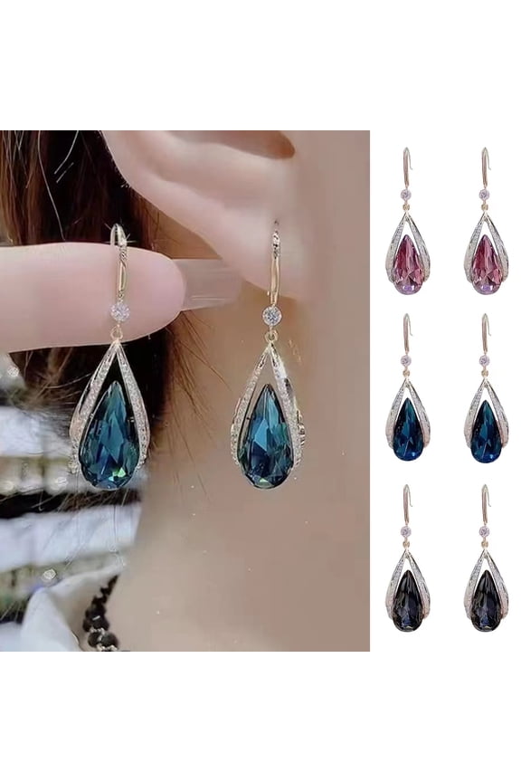 1 Pair Hook Earrings High-class Temperament Elegant Rhinestone Gift Faux Purple Crystal Waterdrop Dangling Earrings Fashion Jewelry,Blue