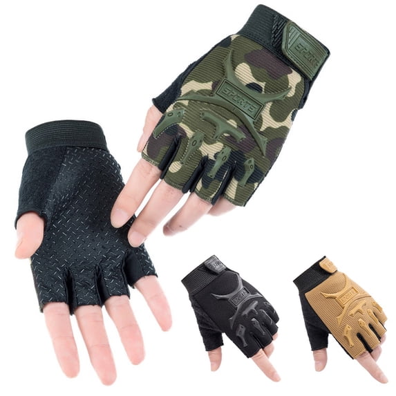 harmtty 1 Pair Kids Outdoor Riding Non-slip Breathable Protective Half-finger Gloves,Sand