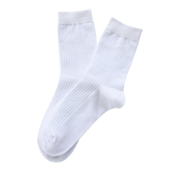 harmtty 1 Pair Men Breathable Cotton Ribbed Elastic Middle Tube Crew Socks,White