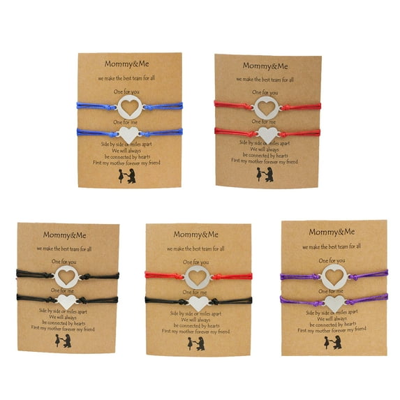 harmtty 1 Pair Mother Daughter Bracelet Adjustable Woven Rope Casual Geometric All-match Decoration Back to School Gifts Hollow Love Heart Mommy Me Card Bracelets Jewelry for Mothers Day