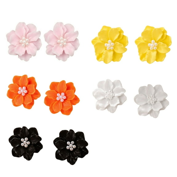 harmtty 1 Pair Stud Earrings Anti-allergy Decorative Exquisite Temperament Hyperbole Flower Faux Pearl Earrings for Dating