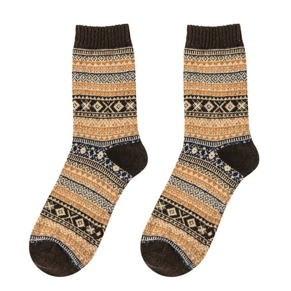 harmtty 1 Pair Unisex Socks Ethnic Style Warm Men Women Color Block Knitting Socks for Daily Wear,Coffee