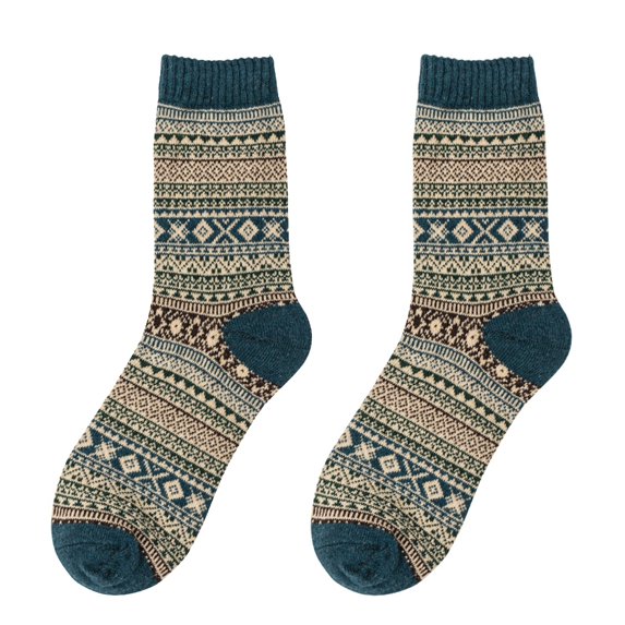 harmtty 1 Pair Unisex Socks Ethnic Style Warm Men Women Color Block Knitting Socks for Daily Wear,Light Blue