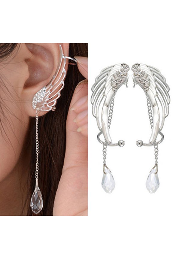 1 Pair Women Drop Earrings Smooth Faux Crystal Solid Color Wing Shape Long Tassel Wedding Earrings Female Jewelry