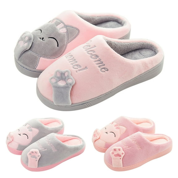 harmtty 1 Pair Women Slippers Cartoon Animal Pattern Winter Breathable Anti Skid Slippers for Home foot warmers for feet Grey