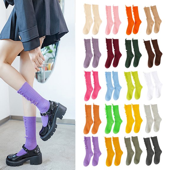 harmtty 1 Pair Women Stockings Solid Color Breathable Cotton Sweat Absorption Protective Soft High Elasticity Ripped Long Holes Women Socks Fitness Socks,Pink