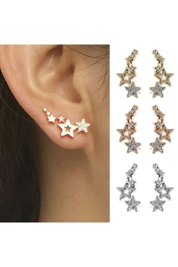 1 Pair Women Stud Earrings Star Shape Shiny Rhinestone Long-lasting Lady Earrings Female Ear Decor
