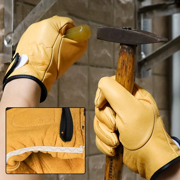 harmtty 1 Pair Working Gloves Waterproof Faux Sheep Skin Anti-slip Hand Protector Thickened Wear Resistant Construction Repair Work Outdoor Yardwork Gardening Gloves Yellow