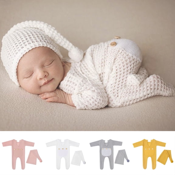 harmtty 1 Set Baby Photography Romper Great Flexibility Jacquard Pattern Infants Jumpsuit Adorable Newborn Photography Props Crochet Outfit,White