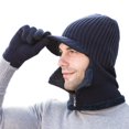 thumbnail image 1 of harmtty 1 Set Knitted Hat Gloves Wear Resistant Comfortable to Wear Zipper Closure Men Wind Proof Beanies Hats Fleece Lining Gloves for Outdoor,Navy Blue, 1 of 8