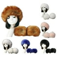 thumbnail image 1 of harmtty 1 Set Winter Cap Cuffs Set Solid Color Fluffy Faux Fur Empty Top Soft Keep Warm Elastic Cozy Women Hat Cuffs Set for Outdoor,Brown, 1 of 7